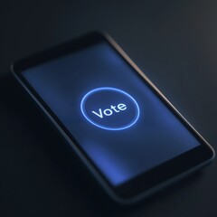 A glowing Vote button on a digital device screen, isolated against a minimal, neutral background, enhancing the visibility of the button in a modern digital environment.