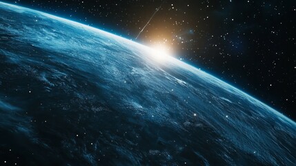 Fototapeta premium Earth viewed from space with a sunrise on the horizon