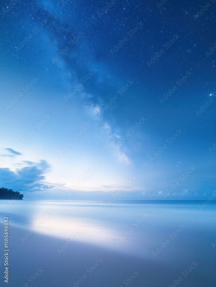 Aufkleber serene beach scene at twilight with starry sky and calm waters