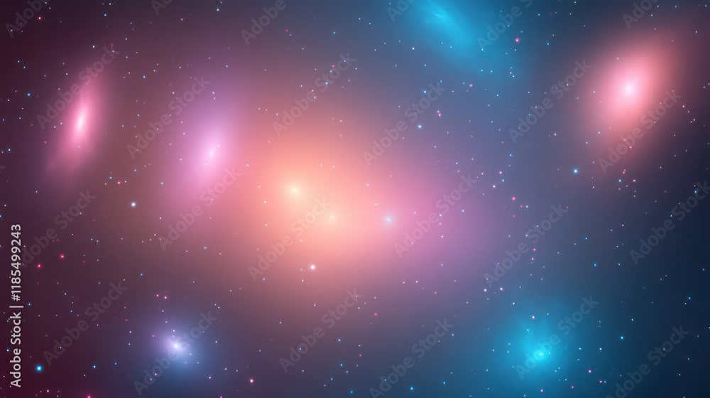 Poster vibrant galaxy cluster with colorful nebulae and stars in space