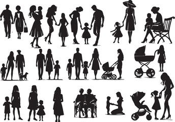 Collection Of Family Silhouettes vector illustration on white background 