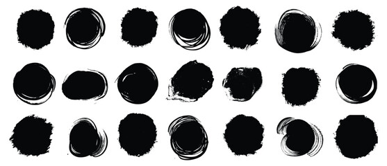 Black grunge round shapes. Brush strokes frames elements, frames for design. Vector isolated on white background.