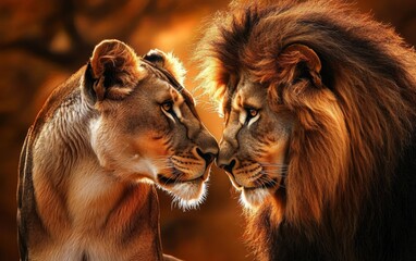 Captivating digital artwork celebrating the love of lions in the wild. 