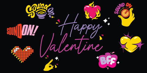 Valentine sticker vector colorfull Y2K concept modern colorfull