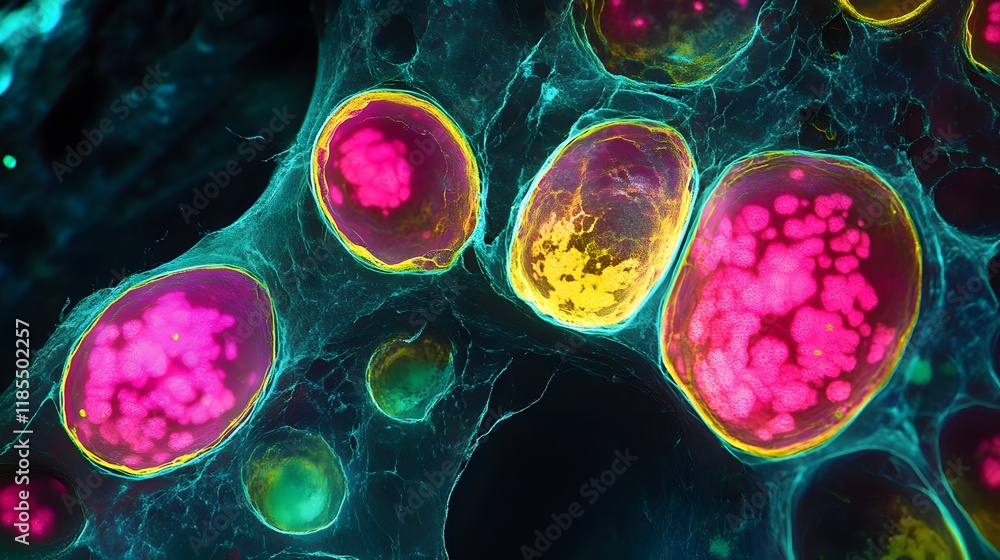 Poster microscopic view of cellular structures and processes