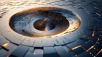 Abstract Metallic Spiral With Glowing Particles
