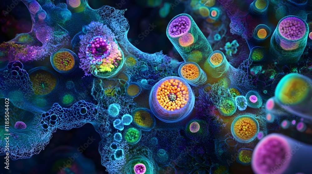 Poster microscopic view of cellular structures and processes