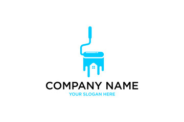 Stylized Icon of a Paint Roller and House Illustration