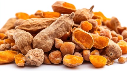 Dried Turmeric Root Pieces and Powder Closeup