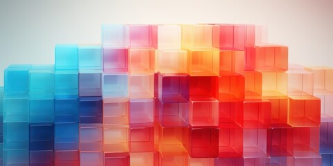 Abstract Colorful Glass Cubes Arrangement: A Vivid 3D Pixel Art Composition
