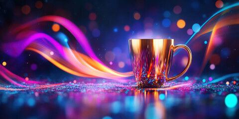 A vibrant cup against a colorful abstract background.