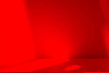 Wall interior background, studio and backdrops show products.with shadow from window color Red background for text insertion and presentation product	
