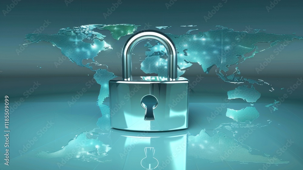 Poster secure digital lock symbolizing cybersecurity and global protection