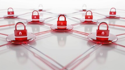 Secure network with red locks symbolizing data protection and privacy