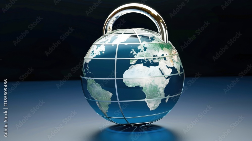 Poster secure globe symbolizing global protection and cybersecurity