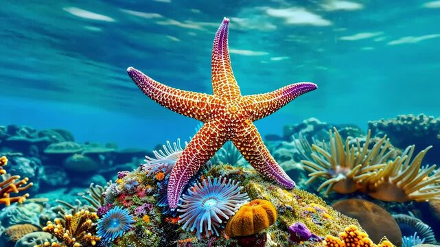 Vibrant starfish on coral reef in a pristine underwater habitat AI