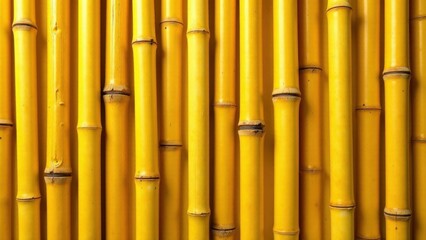 Naklejka premium Vibrant Yellow Bamboo Stalks Arranged in a Striking Vertical Pattern, Creating a Textured and Harmonious Natural Background Ideal for Design Projects
