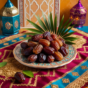 faras dates with  brown wood candle ai genrative