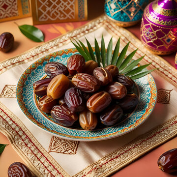 faras dates with  brown wood candle ai genrative