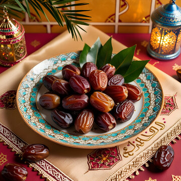 faras dates with  brown wood candle ai genrative