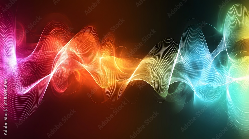Poster abstract colorful light waves flowing dynamically