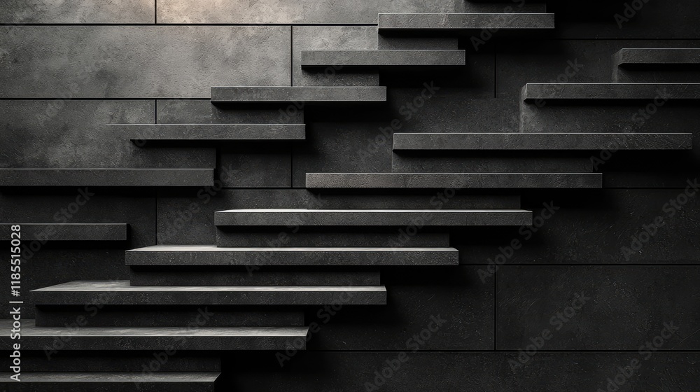 Poster abstract dark gray stone wall texture with overlapping rectangular blocks