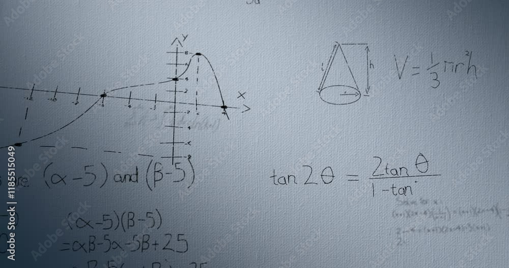 Poster mathematical equations and graphs are scribbled on a whiteboard