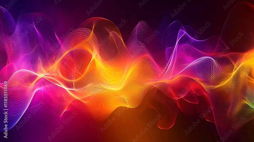 Poster abstract colorful waves flowing dynamically across dark background
