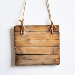 wooden sign hanging rope message isolated background