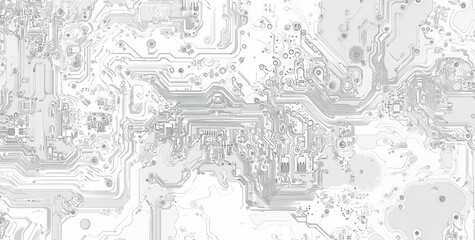 Fototapeta premium Intricate Seamless Circuit Board Pattern with Electronic Elements and White Edge Design for Technology Concepts