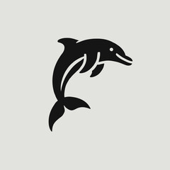 Obraz premium very simple flat and minimalist Dolphin silhouette in black on a white background