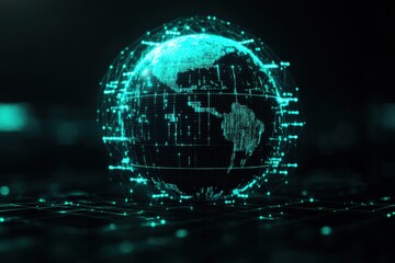 Obraz premium Digital globe with glowing network connections and data visualization.