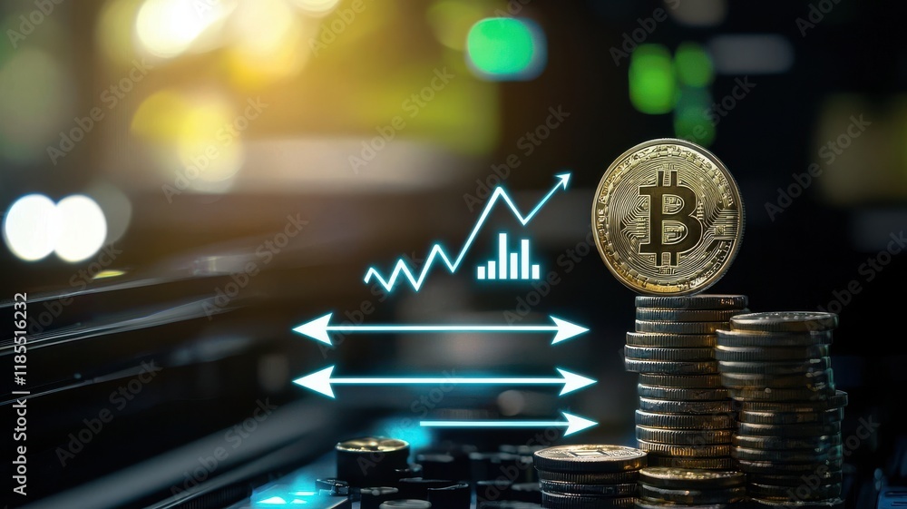 Poster business growth with a focus on expansion and optimization. digital currency with bitcoin coins and 