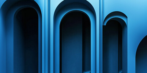 Obraz premium Minimalist geometric shapes with blue gradient colors, soft lighting, and a clean aesthetic, perfect for modern design and digital presentations,