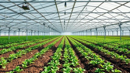 Hands holding young seedlings in a modern agricultural setting, surrounded by technology and machinery, horticulture, technology