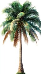 Obraz premium A tall palm tree with lush green fronds and a slender trunk, symbolizing tropical environments and relaxation.