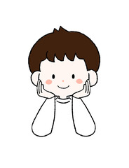 ほっぺたに手をあてて微笑む男の子のイラスト