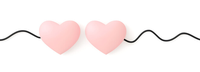 Two Pink Hearts Connected by a Black Cable: A Symbol of Love and Connection