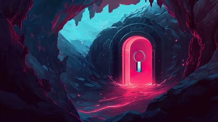Surreal Pink Portal in a Glowing Cave Landscape