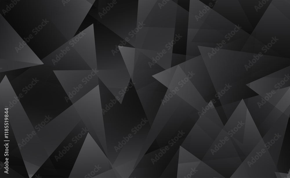 Poster illustration background of triangle colored grey with abstract form and glow effect isolated on blac