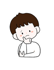うーんと納得していない男の子のイラスト