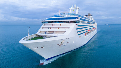 Cruise Ship, Cruise Liners beautiful white cruise ship above luxury cruise in the ocean sea concept exclusive tourism travel on holiday take a vacation time on summer.