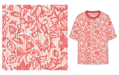 monochrome, grunge, floral, flowers illustration, grungy, pink, coral, seamless pattern, all over print, graphic t-shirt, women, men, t shirt, shirt, apparel, clothing, fashion vector artwork