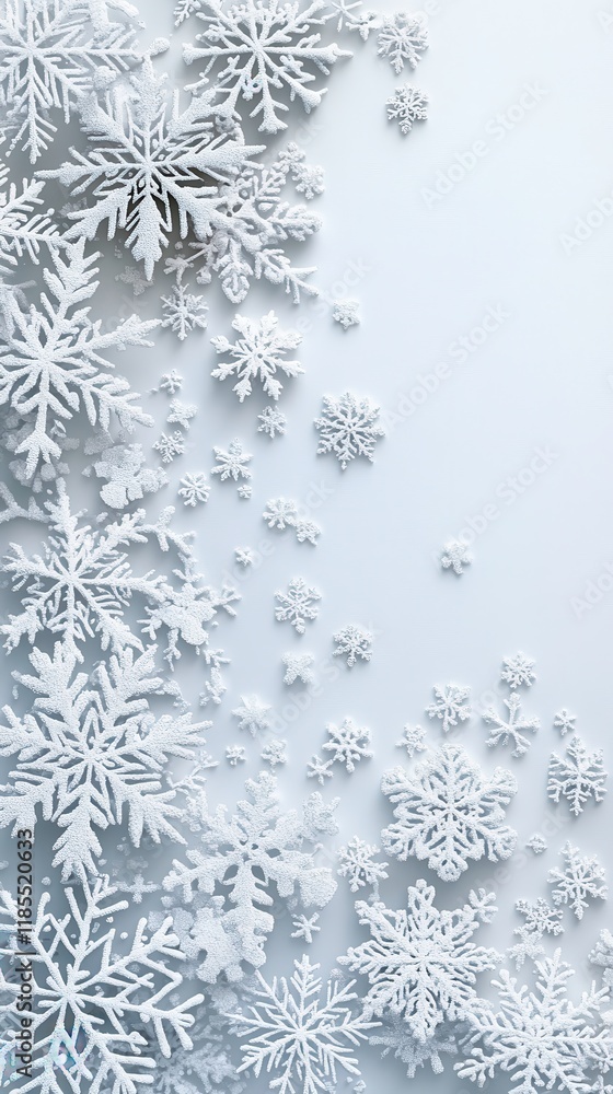 Poster intricate snowflakes create a delicate border on a festive white background. generative ai
