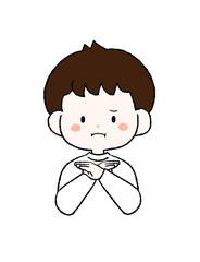 大きくバツのポーズとる男の子のイラスト