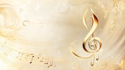 Fototapeta premium Golden Treble Clef Music Notes Abstract Background