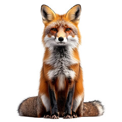 Red Fox Sitting with Tail Behind It Isolated on Transparent Background