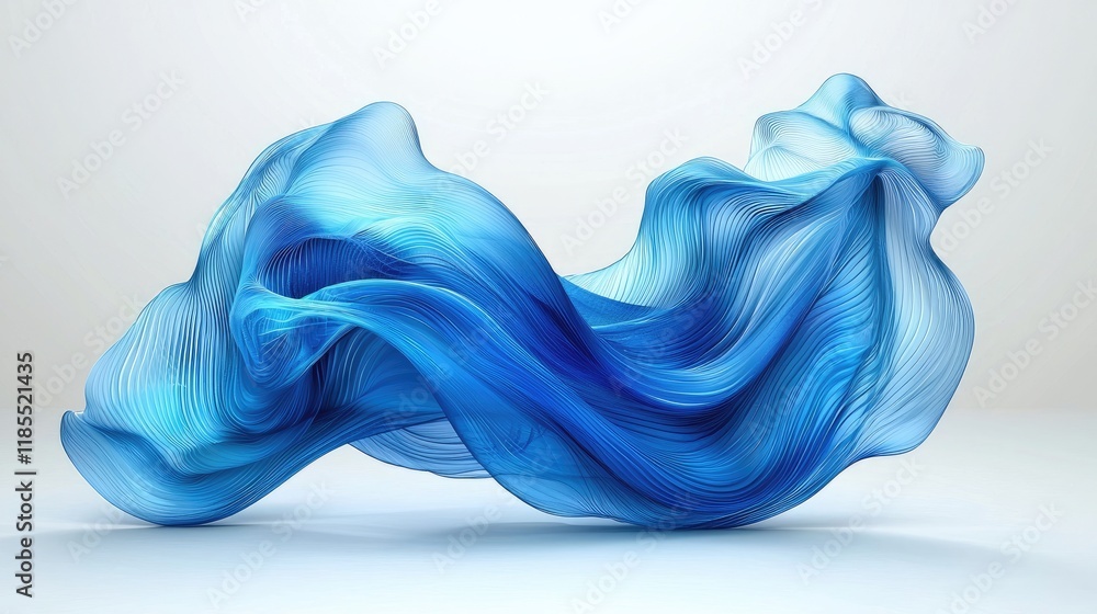 Fototapete Abstract Flowing Blue Fabric Digital Rendering with Pixelized Texture