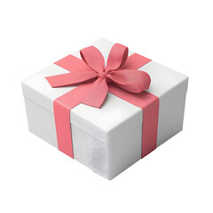 Obraz premium A White Gift Box Tied With a Pink Ribbon, Isolated on a Transparent Background.
