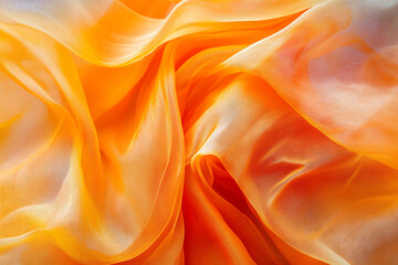 Obraz premium Fluid orange fabric ripples with glowing light effects, capturing movement and softness in an abstract composition perfect for copyspace and branding